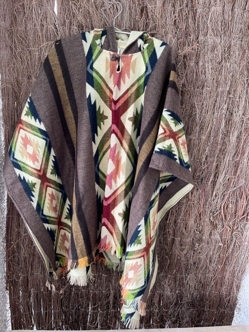 Poncho Alpaca Etnico Beige, Camel y Naranja