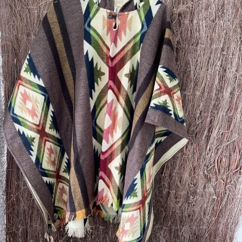 Poncho Alpaca Etnico Beige, Camel y Naranja