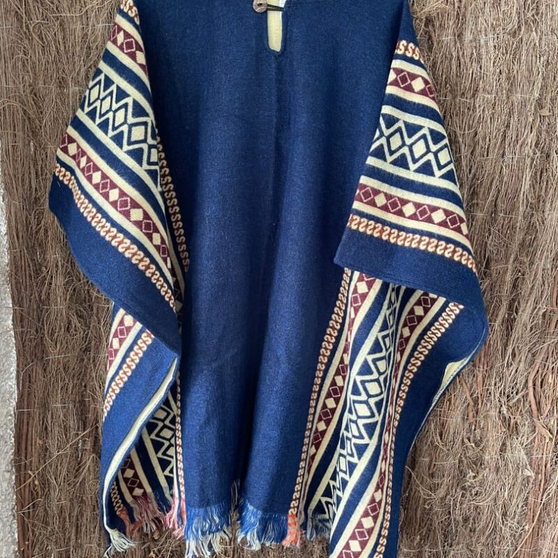 Poncho Alpaca Azul y Beige