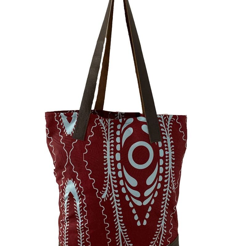 Bolsa de Tela y Cuero Granate y Turquesa Mónica