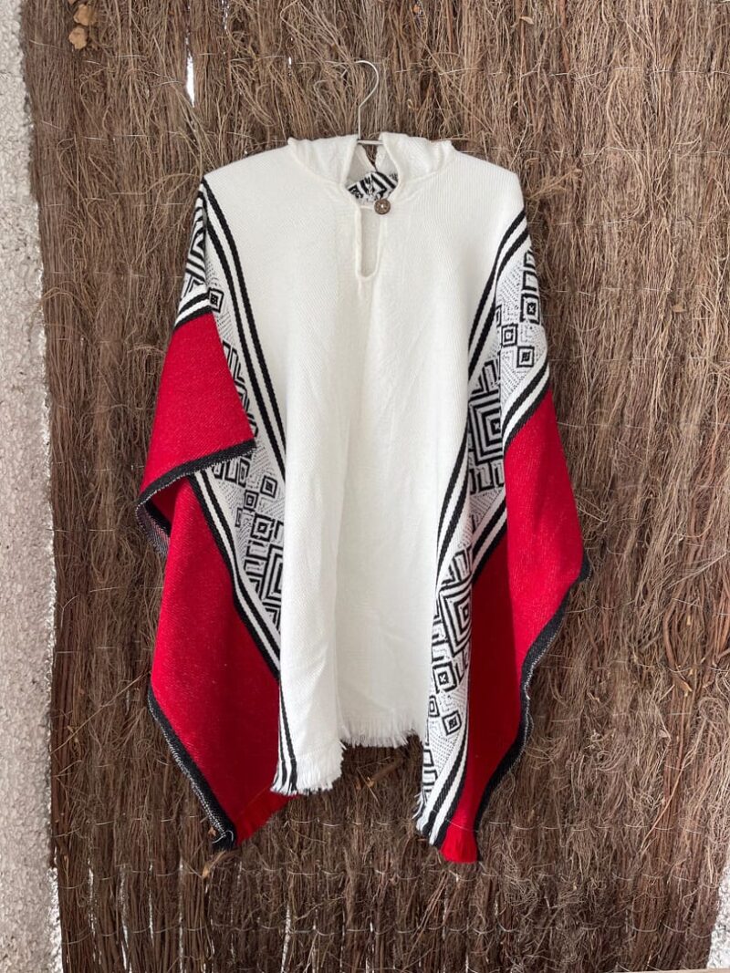 Poncho Alpaca Beige y Rojo