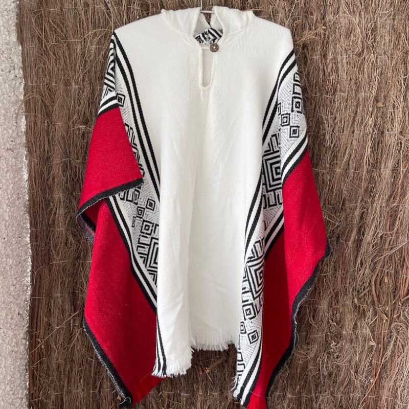 Poncho Alpaca Beige y Rojo