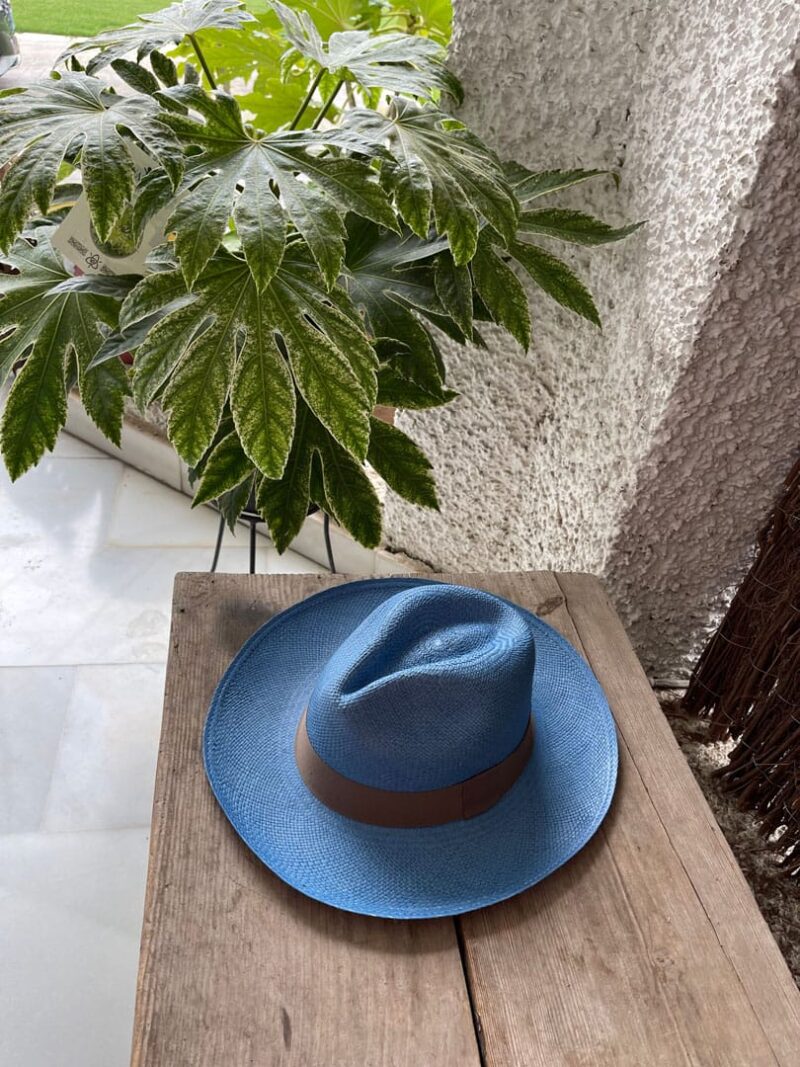 Sombrero azul celeste cinta marrón - Imagen 3