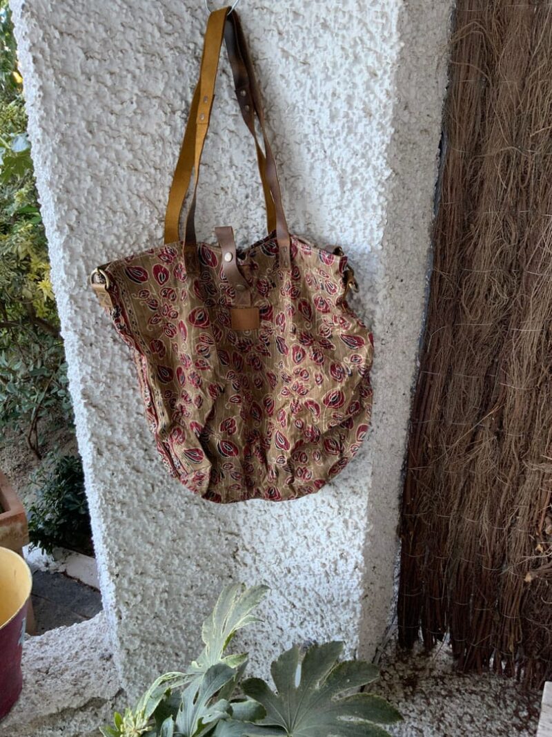 Bolsa de Tela Block Print Nina asas de cuero - Imagen 5