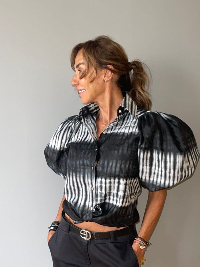 Camisa manga farol corta, blanca y negra - Imagen 3