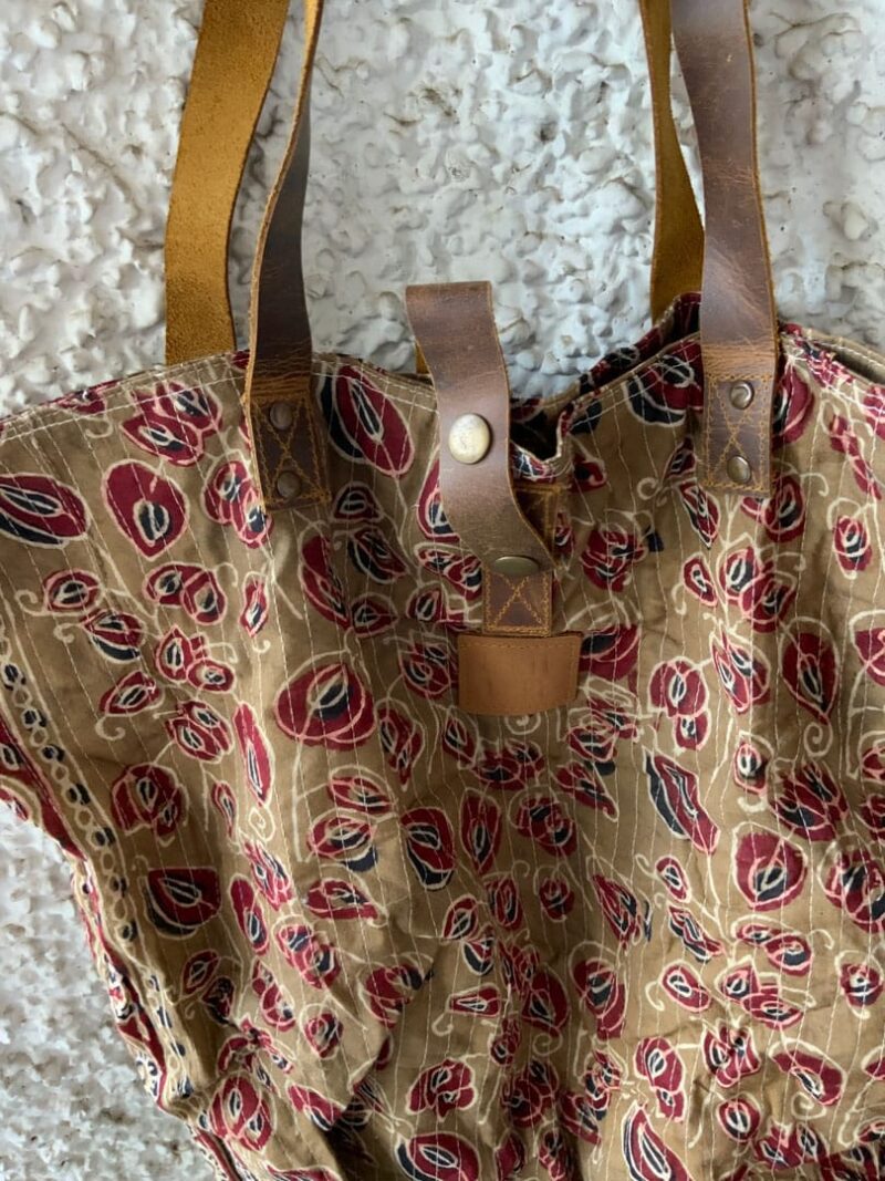 Bolsa de Tela Block Print Nina asas de cuero