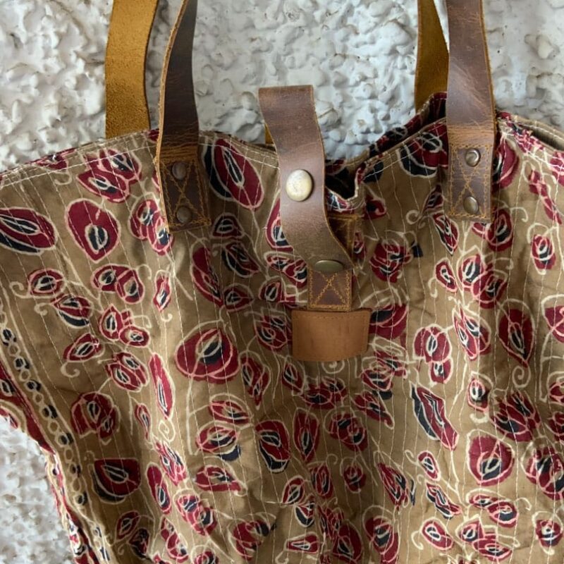 Bolsa de Tela Block Print Nina asas de cuero