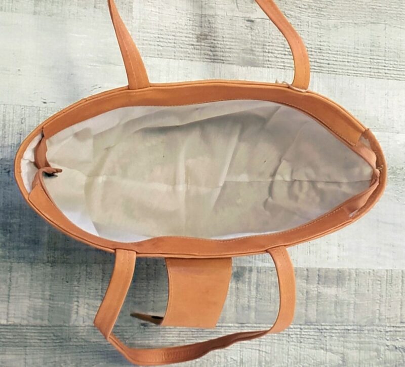Cesta Mimbre pequeña asas cuero cámel - Imagen 4