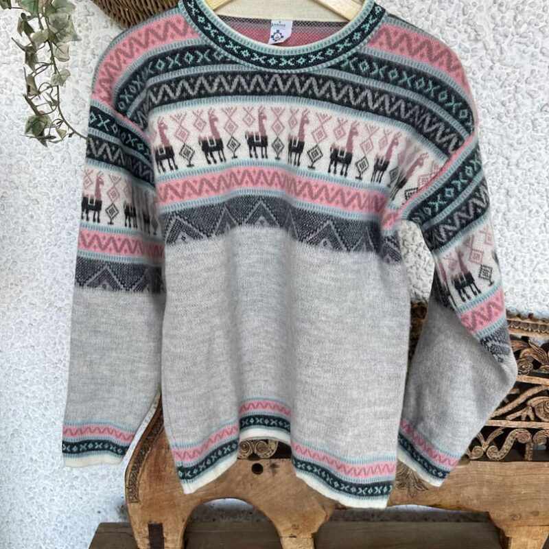 Jersey doble alpaca gris claro y rosa Lluba