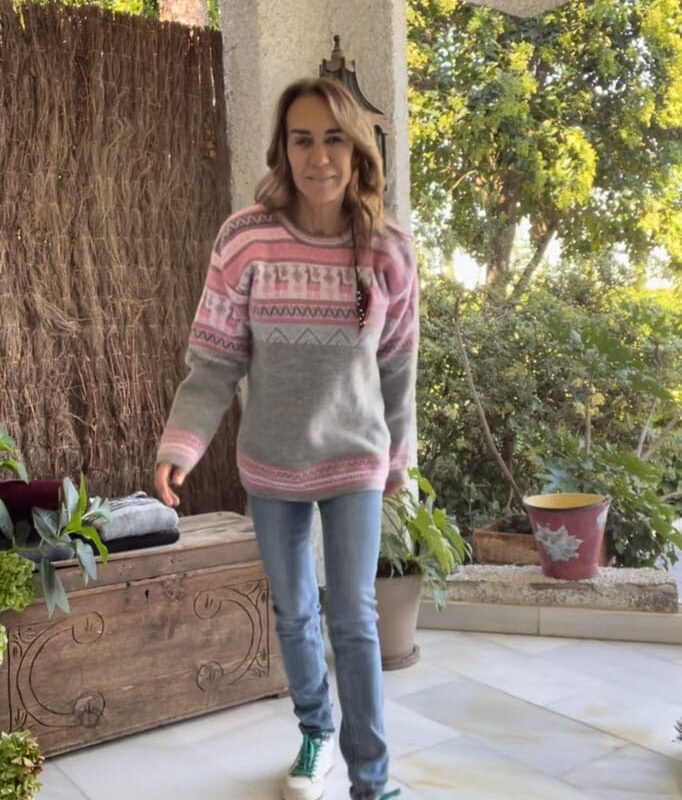 Jersey doble alpaca gris y rosa Perla