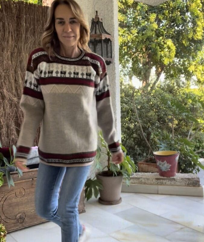 Jersey doble alpaca gris y granate Uva