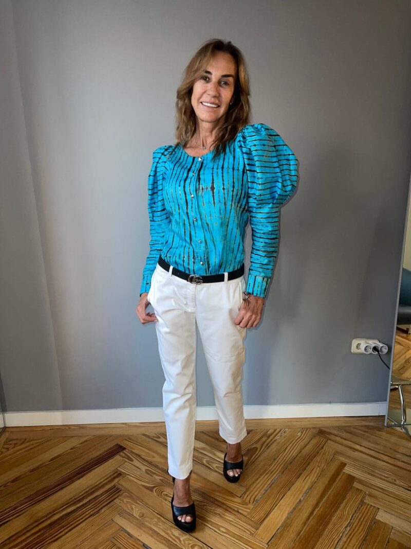 Camisa manga farol, azul cielo