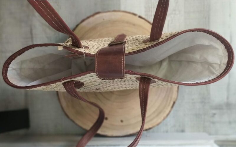 Cesta Mimbre mediana asas cuero marrón oscuro - Imagen 2