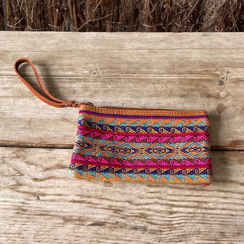 Estuche faja quechua arcoiris, cuero camel