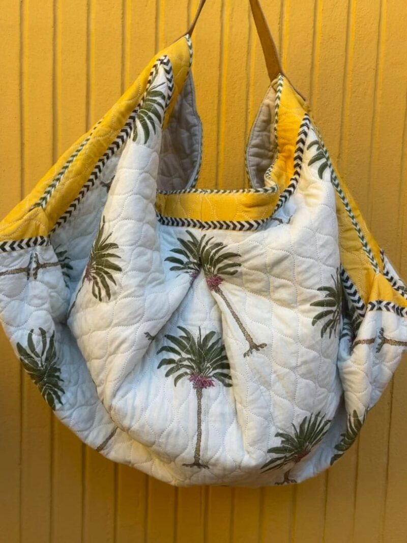 Bolsa de tela abonbada asa de cuero palmera - Imagen 3