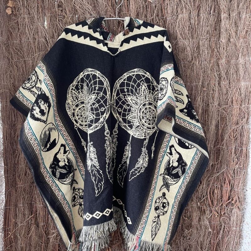 Poncho de Alpaca Negro y Blanco etnico
