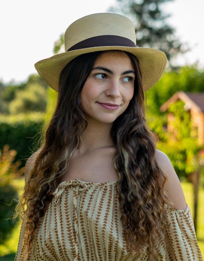Sombrero beige redondo cinta marrón - Imagen 4