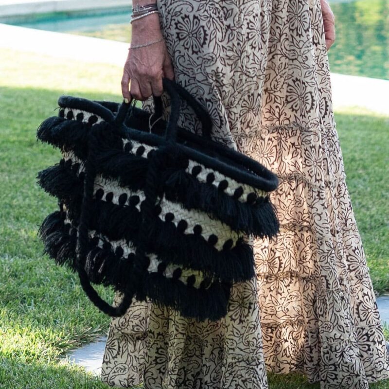 Bolso Canasta flecos negro