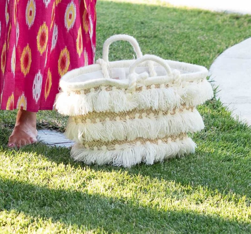 Bolso Canasta flecos crudo