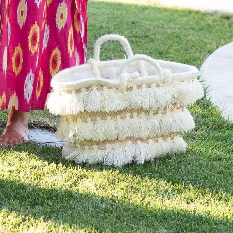 Bolso Canasta flecos crudo
